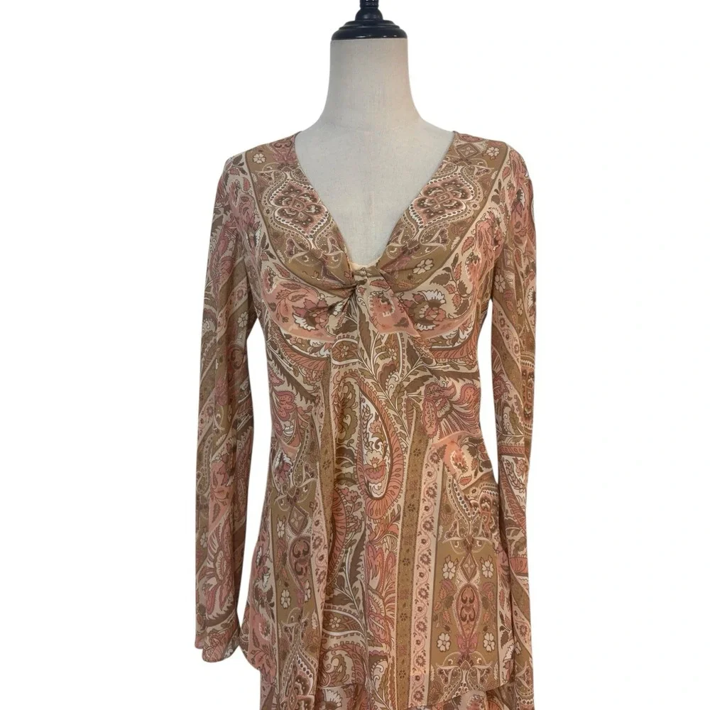 Y2K Bandolino Top‎ Skirt Set Paisley Boho Midi Sz 6 Fairy Grunge Soft Girl
